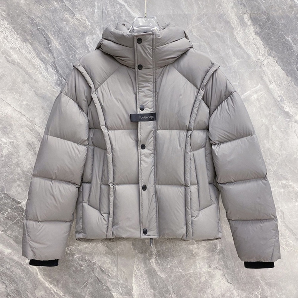 Balenciaga Grey Double B Embossed Hooded Down Jacket